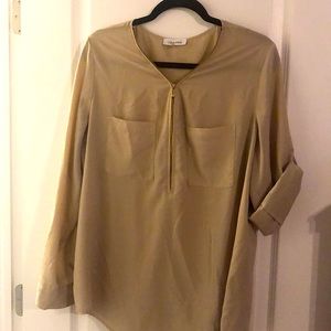 Calvin Klein XL tan half zip blouse. Like new